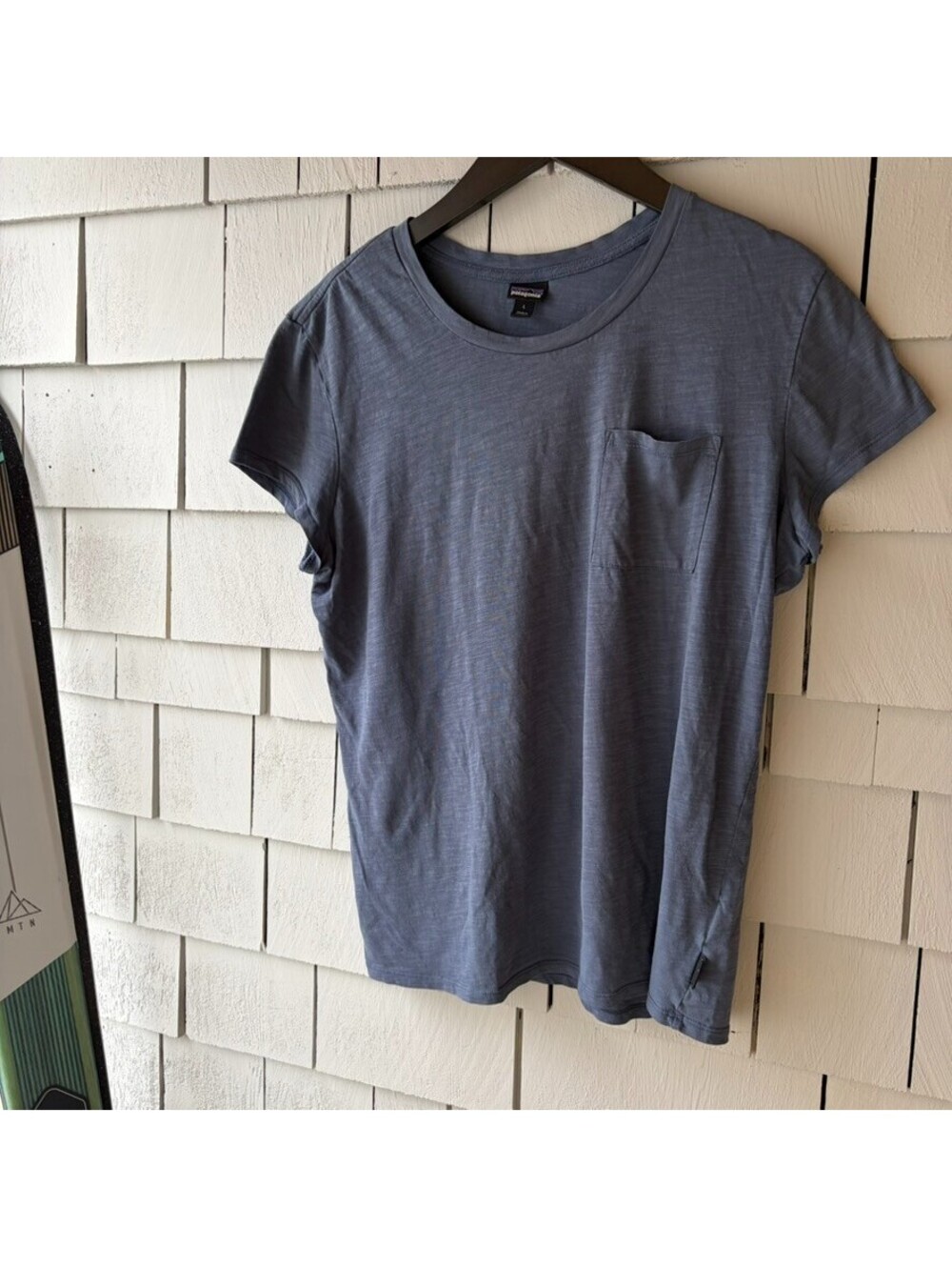 Patagonia T Shirt Womens Large Blue Pocket Logo Tee
